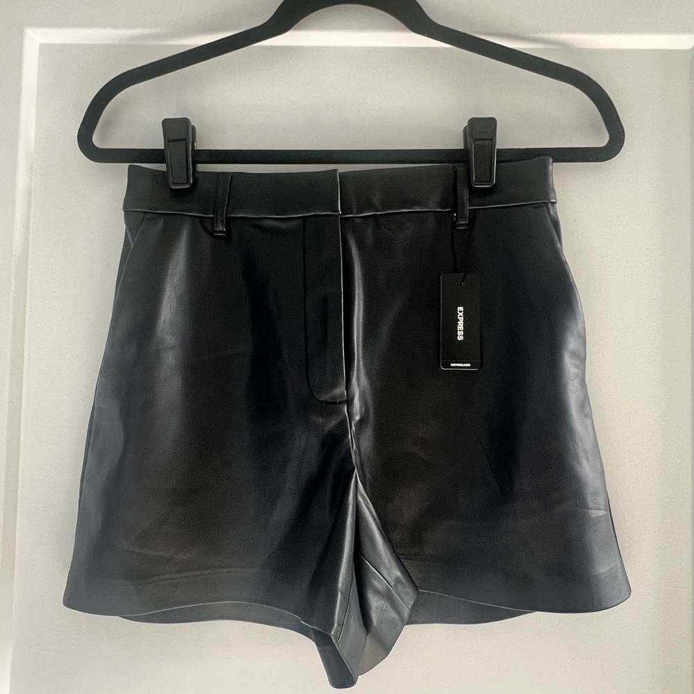 Express Black Faux Leather High Waist Shorts